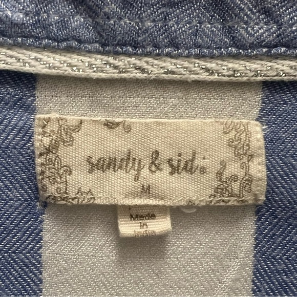 Sandy & Sid Button Front Cropped Stripe Short Sleeve Blouse Blue White Medium - Picture 5 of 9